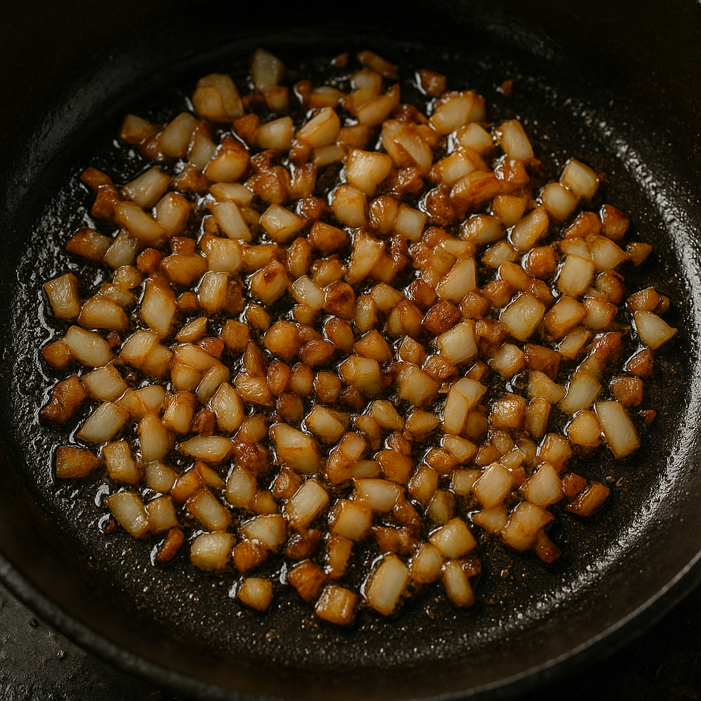Add chopped onions and sauté until golden brown.